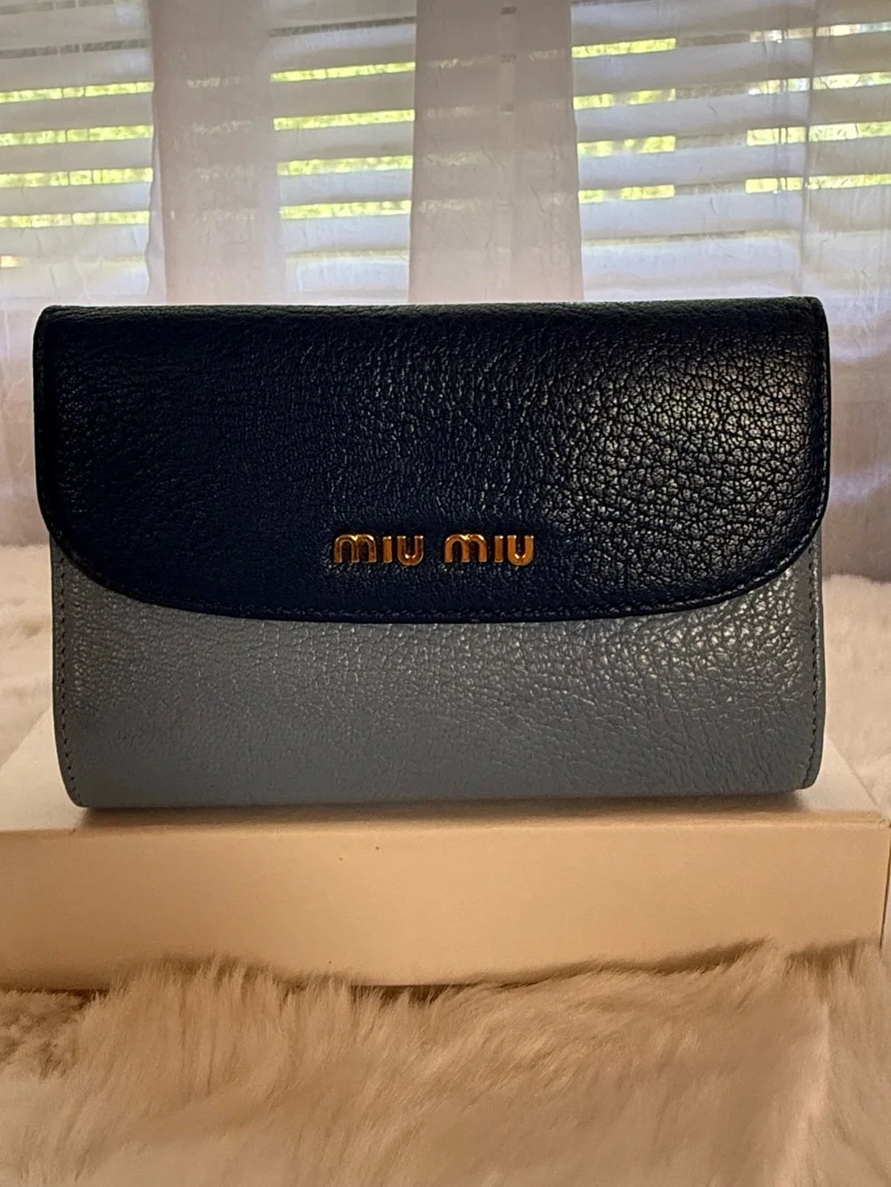 Miu Miu Two-Tone Navy and Light Blue Leather Fold Wallet